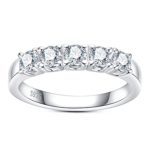 AimiIee Moissanite Wedding Band Half Eternity Rings D Color VVS1 Clarity Round Brilliant Cut S925 Sterling Silver Stackable Eternity Band for Women Men with Certificate(9)