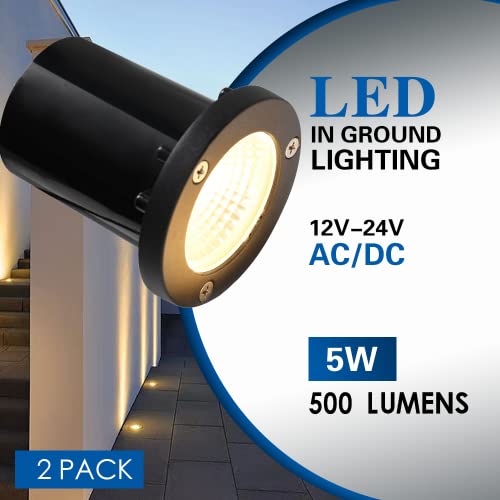 EAGLOD 5W Landscape Well Light,12-24V In-Ground Low Voltage Landscape Lights with Connectors, IP67 Waterproof Landscape Lighting,3000K Paver Lights for Yard, Garden, Patio (2 Pack)