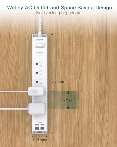 2 Pack Surge Protector Power Strip - 5 Widely Spaced Outlets 4 USB Ports, 5Ft Extension Cord, Flat Plug, Wall Mount Outlet Extender, Desk Charging Station for Home Office College Dorm Room Essentials