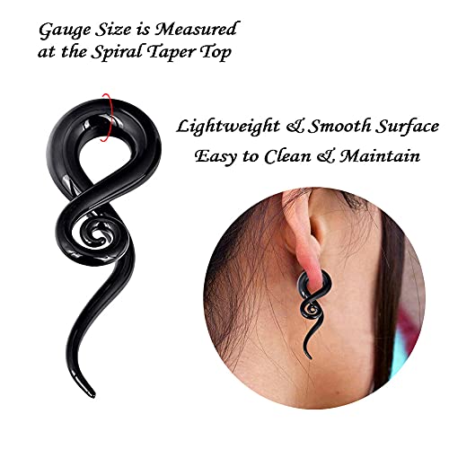 YOFANST 2pcs Glass Ear Tapers Plugs Handmade Spiral Gauges Piercing Jewelry, Black Twist 0G