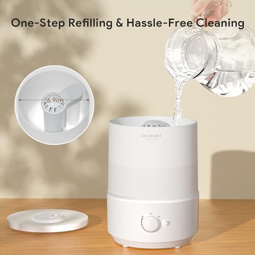 ASAKUKI Humidifiers for Bedroom, 3L Top Fill Cool Mist Humidifiers for Baby Nursery & Plants, 3-IN-1 Quiet Air Humidifier, Oil Diffuser & Night Light for Large Room Home, Auto Shut-off, BPA-Free, 30H