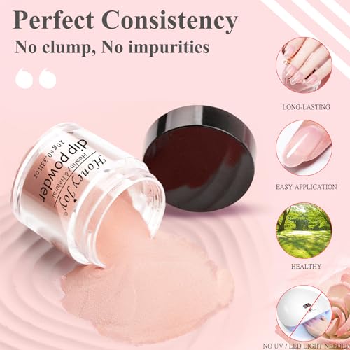 Honey Joy Dip Powder Nail Kit Starter,4 Colors Gentle Nude Brown Pink Neutral Skin Dipping Powder Liquid Set with Base Top Coat for Nail Art Manicure Salon DIY No LED Nail Lamp Needed,Dip-7pcs-07