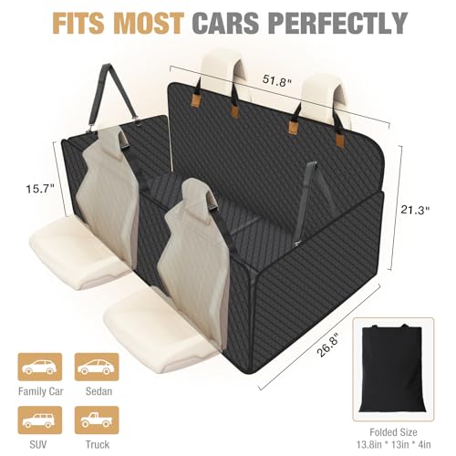 Lekereise Dog Car Seat Cover for Back Seat,Hard Bottom Dog Hammock for Car,Camping Air Mattress, Hammock Travel Bed for Car SUV Truck (Black)