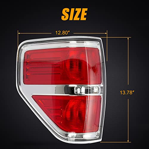 RANSOTO F150 Tail Light Compatible With Ford F-150 2009 2010 2011 2012 2013 2014 Left Driver Side Brake Light - Chrome Trim