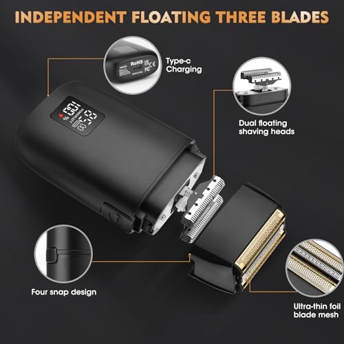 QREEYX Professional Hair Clipper for Men, 3 in 1 Hair Clipper Beard Trimmer and Electric Foil Shaver Set with LED Display, Cordless Grooming Kit for Home, Travel, Barber, Ideal Gift for Him