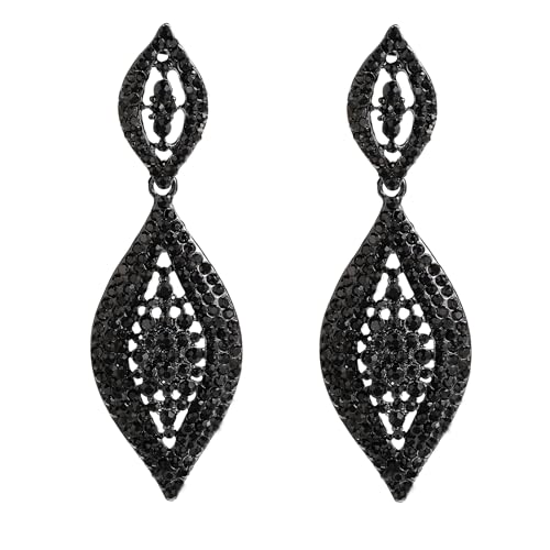 Canboer Fancy Black Rhinestone Crystal Wedding Bridal Long Dangle Drop Earrings Crystal Leaf Chandlier Earrings for Women Party Prom