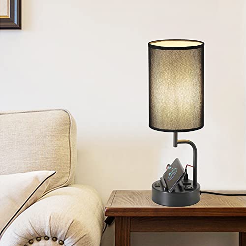 Dreamholder Table Lamp with 3 USB Charging Ports, Modern Desk Lamp with AC Outlet and Phone Stands, Perfect Bedside Lamp for Bedroom, Living Room, Office (Pack of 2)