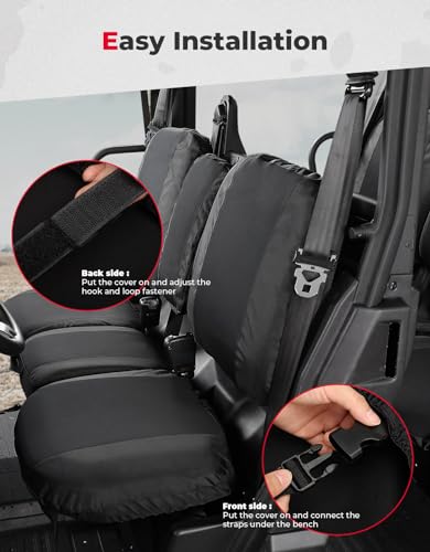 KEMIMOTO UTV Seat Covers Black, Waterproof Repellent UTV Seat Cover Set w/Headrest Cover Compatible with Can Am Defender Front Two Doors Split Bench Seat Covers- Black