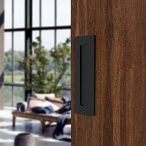 Orgerphy 7” Black Barn Door Handle Finger Pull Set (2 Packs) | Heavy Duty Modern Simple Invisible Handle for Gates Garages Sheds Barn Door, Pocket Door | with Flat Bottom Easy to Install (2 PCS)