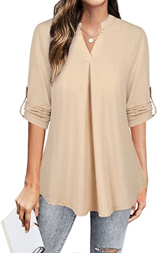 Ninedaily Womens Summer Tops 2024 Dressy Casual 3/4 Sleeve V Neck Shirt Work Blouses Business Outfits Tie Dye Brown,Size L