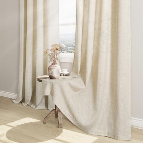 132 Inch Natural Linen Curtains Extra Long with Grommet Top for High Living Room, Custom Made High Ceiling 2 Story Drapes,Semi Sheer Beige Neutral Curtains for Loft Sliding Door 11 FT 1 Panel