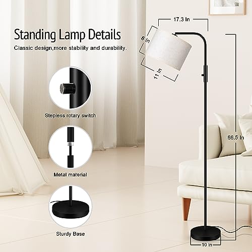 Dimmable Floor Lamp,Modern Standing Lamp with LED Bulb(1000LM,2700K),White Adjustable Lamp Shade,Rotary Switch,66.5 Inch Tall Arc Stepless Dimmable Floor Lamps for Living Room Bedroom Office Study