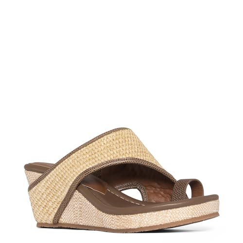 Donald Pliner GYER Metallic Print Heel Wedge Platform, Comfortable Women, Leather, Slide Sandals, Tomato-Lizard Suede, 9.5