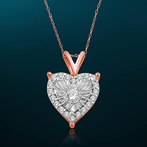 NATALIA DRAKE 1/4 Cttw Diamond Heart Halo Necklace for Women in Rose Gold Plated 925 Sterling Silver Color H-I/Clarity I1-I2