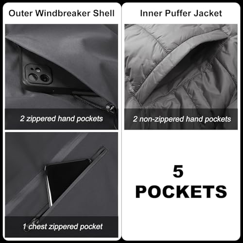 33,000ft Men's Waterproof 3-in-1 Ski Jacket, Warm Mountain Windbreaker Snow Rain Jackets Winter Coat with Puffer Jacket