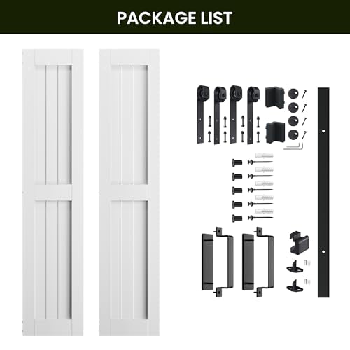 SmartStandard 84 x 84 in (Double 42x84 Door) White Barn Door with 14FT Sliding Hardware Kit & Handle, Pre-Drilled Ready to Assemble, Waterproof PVC Coating, H-Frame