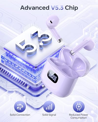 KTGEE Wireless Earbuds, Bluetooth 5.3 Headphones 40Hrs Playtime with Charging Case, IPX5 Waterproof Stereo in-Ear Earphones with Microphone for iOS Android Cell Phone Sports Workout, Light Purple