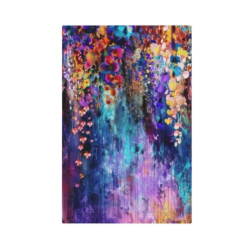 ROUGUI Decorative Outlet Covers Rustic Blue and Beige Flower Vintage Black Butterfly 4 Gang Wall Plate Quad Rocker Decora Light Switch Cover Plate Jumbo Electrical GFCI Switch Plate Cover