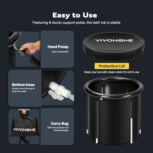 VIVOHOME Ice Bath Tub for Athletes and Fitness Lovers, Dia 29.5 inch Portable Cold Plunge Bathtub for Adult Recovery Therapy, Anti-Leak Freestanding Tub with Lid Cover for Outdoor Indoor, 85 Gallons