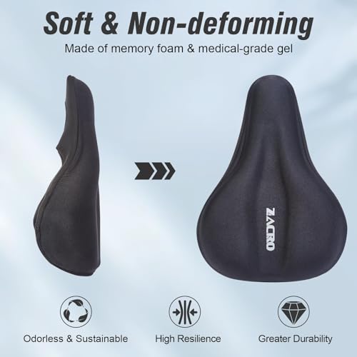 Zacro Bike Seat Cushion - Gel Padded Bike Seat Cover for Men & Women Comfort, Adjustable Velco Secure Bicycle Cushion, Upgraded Installation Fit with Peloton, Indoor & Outdoor Bicycle Saddle(11"x7")