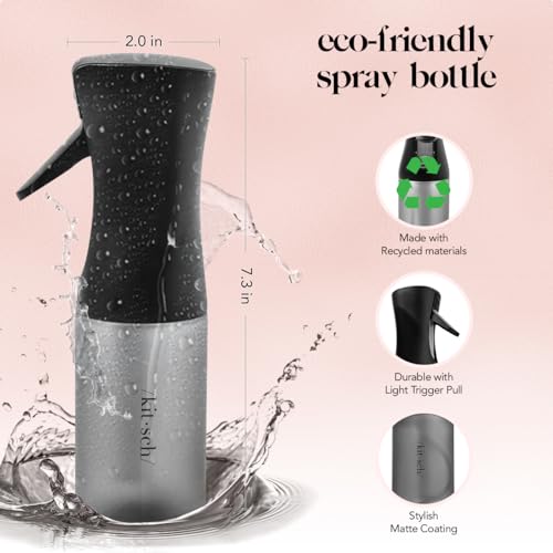 Kitsch Spray Bottle for Hair - Continuous Water Mister with Ultra Fine Mist for Hairstyling, Barbers, Salons, Cleaning, Plants, Versatile Spray Bottles - Made from Recycled Plastic - Black, 5 oz