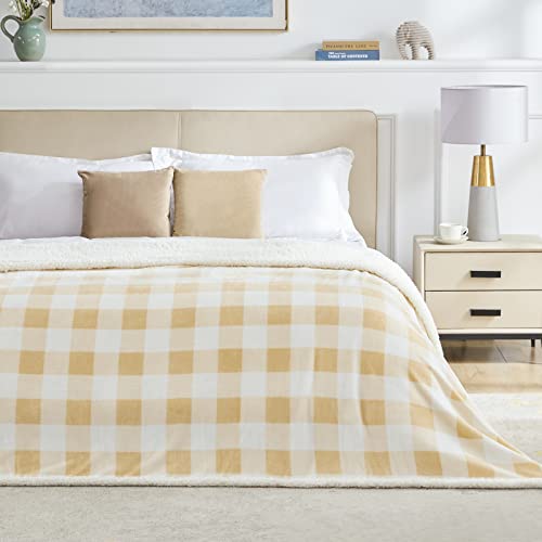 Touchat Sherpa Buffalo Plaid Throw Blanket, Fuzzy Fluffy Soft Cozy Blanket, Fleece Flannel Plush Microfiber Blanket for Couch Bed Sofa(60" X 70", Beige)