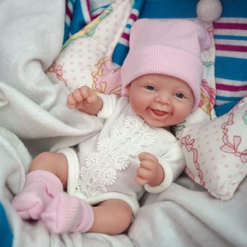 7 Inch Mini Silicone Baby, Reborn Baby Dolls Silicone Full Body Girl Grace, Realistic Newborn Baby Doll Real Life Miniature Baby Doll with Feeding Accessories(Extra complimentary head flower)