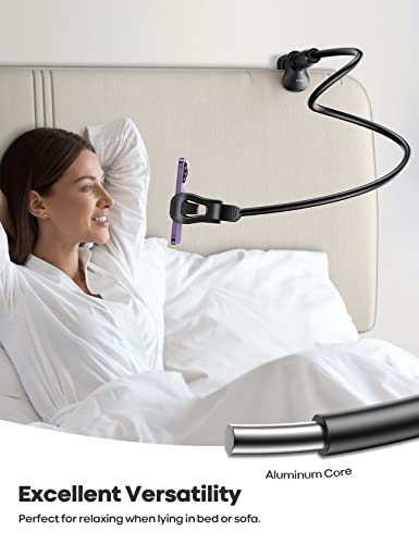 Lamicall Gooseneck Phone Holder for Bed - 360 Adjustable Clamp Clip, Overhead Cell Phone Mount Stand for Desk, Compatible with All Cellphone, White