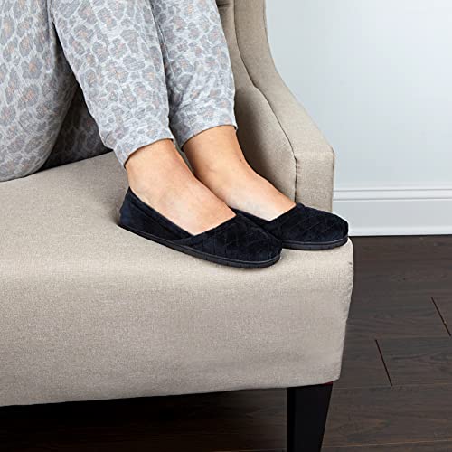 Dearfoams Women's Katie Microfiber Velour Espadrille Slipper, Black, Small