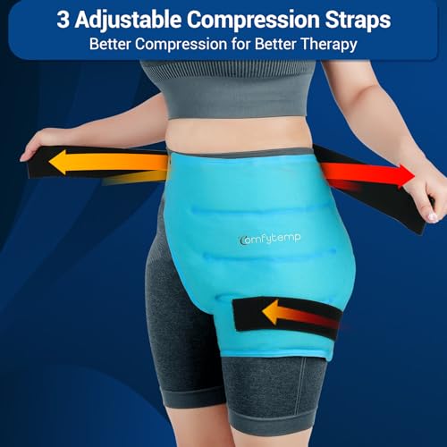 Comfytemp Large Hip Ice Pack Wrap for Sciatica, Hip Replacement, Fracture, Pain Relief, FSA HSA Eligible, Reusable Gel Ice Pack for Injuries, Cold Compression Hip Brace Physical Therapy Recovery Gifts