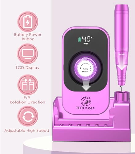 Portable Nail Drill Electric File: 40000RPM Professional Nail E File for Acrylic Nails Remove Nail Gel Polish Manicure, Rechargeable Cordless Nail Drill Machine with Bits & Base for Salon Home, Black