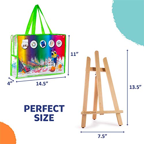 27-Piece Acrylic Paint Set for Kids - 100% Cotton Canvases, Wood Easel, Brushes, Waterproof Smock, Mixing Palette - Portable and Easy Storage