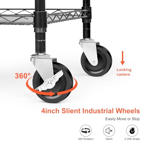 BolDuck Heavy Duty Utility Cart on Wheels,990Lbs Capacity 3 Tier Rolling Carts with Wheels,Kitchen Cart on Wheels with Storage,Commercial Grade Metal Serving Cart with Wire Shelving &Handle Bar,Black