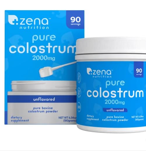 Ze_Na Pure Colostrum 2000mg – Unflavored Bovine Colostrum Powder – Dietary Supplement for Immune and Gut Health (6.34 oz, 90 Servings) – Bonus 2 Sugar Free White Peach Hydration Sticks