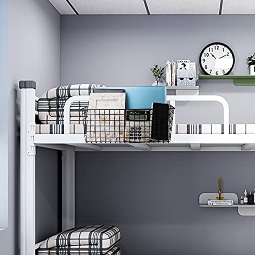Ymeibe 2 Pack Bedside Hanging Wire Basket for Storage Bedside Caddy Hanging Organizer Bunk Bed Shelf Holder Pocket for College Dorm Room Baby Bed Rails (Black/Large)