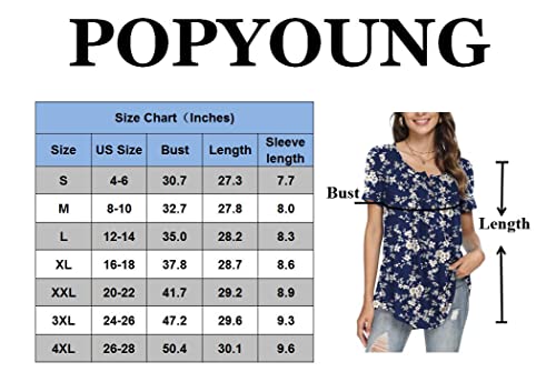 POPYOUNG Women's 2024 Summer Short Sleeve Tunic Tops Spring Casual Henley Shirt Loose Blouses M, Macaron Flower And Grass