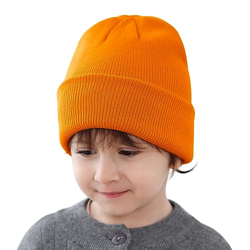 Baby Beanie Toddler Winter Hat Knit Ski Hat with Cute Embroidery Unicorn for Girls Boys 0-8 Years Orange