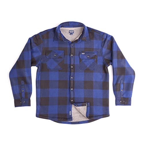 Smith's Workwear Men's Sherpa-Lined Plaid Fleece Shirt Jacket, Blue/Black-503, M