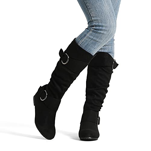 DREAM PAIRS Women's Knee High Low Hidden Wedge Boots Suede Faux Fur Lining Side Zipper Knee High Boots,Size 10,TAUPE/SUEDE,URA