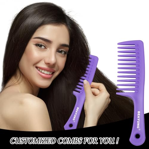 BEAYUNG 2 PCS Large Wide Tooth Comb, Shower Combs for Women, Curly Hair Brush, Detangling Comb, Hair Styling Comb, Hairdressing Tool (1Purple,1Blue)