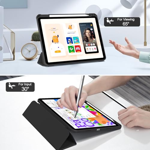 JKSML Case for iPad Pro 11, Case with Pencil Holder for iPad Pro 11 Inch 4th/3rd/2nd Generation 2022/2021/2020, Transparent Protective Case for iPad Pro 11, Supports Pencil 2 Charging, Black