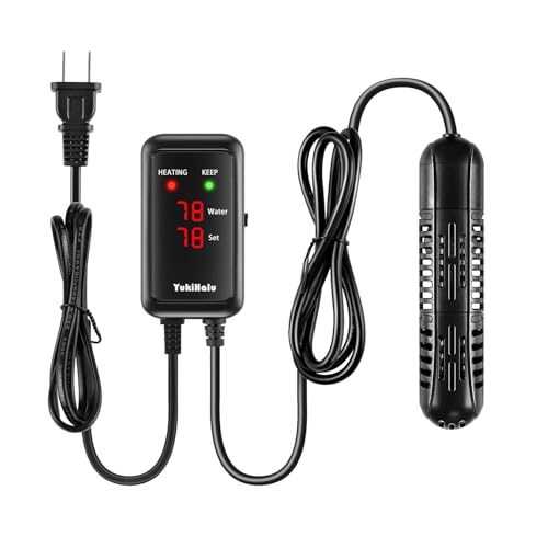 YukiHalu Aquarium Heater 50/100/200/300/500W with Protective Case, Fish Tank Heater, Temperature Adjustable, External Temperature Controller, LED Display, Used for 10/20/40/75/120 Gallons (100W)