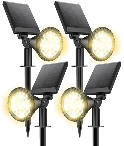 NBKLS Solar Spot Lights for Outside, 27 LED Outdoor Solar Lights for Yard, 4 Pack Solar Spotlights Waterproof Auto On/Off for Landscape, Wall, Garden, Pool, Tree, Pathway and Driveway(Warm White)