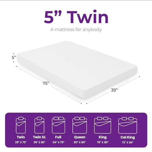 GAESTE 5 Inch Twin Cooling Gel Memory Foam Mattress Medium Firm Pressure Relief CertiPUR-US Certified Mattress in a Box Comfortable and Supportive No Fiberglass (Twin, 5 in)