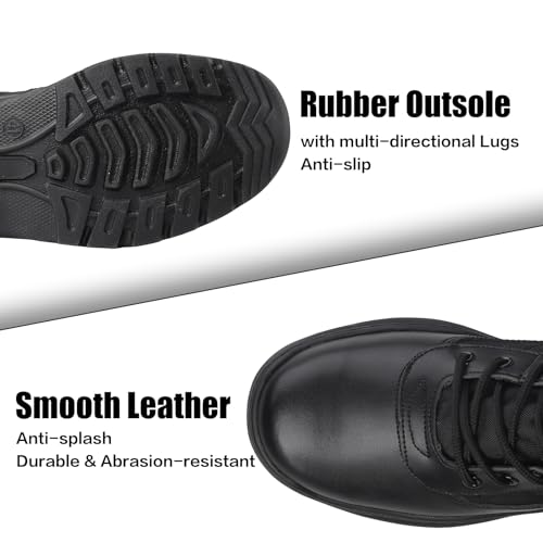 QUNLON Men's Tactical Boots Military Boots for Men Side Zipper Combat Motorcycle Boots Lightweight Army Work Boots 8'' Duty Boots Black Leather Police Boots-6.5US