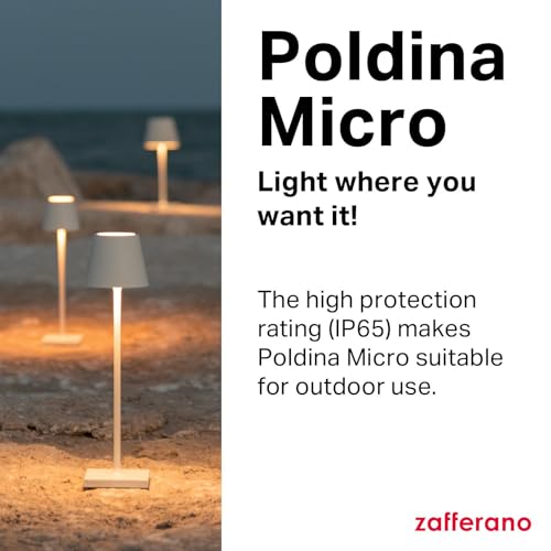 Zafferano, Poldina Micro Lamp with Glossy Gold Finish, Rechargeable Cordless Table Lamp with Touch Controls, Usable as an Indoor Lamp, Dimmer, 2200-3000 K, Height 10.8 Inches