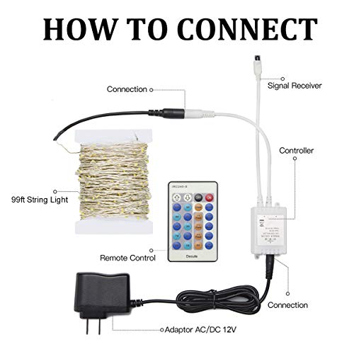 Decute 300LED 99FT Fairy String Lights Christmas Lights Silver Wire with Remote, Firefly Starry Light for DIY Christmas Tree Costume Wedding Party Table Centerpiece Decor Cool White