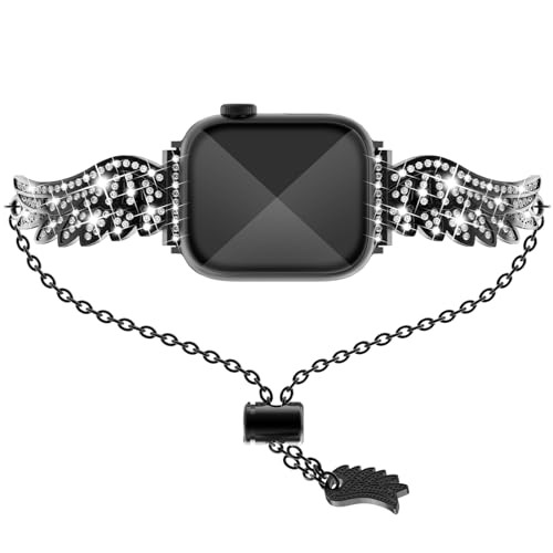 WINGLE for Apple Watch Bands 40mm 41mm 38mm for Women Series 9 8 7 6 5 4 3 2 1 SE, Sparkle Angel Wings Bling Diamond Rhinestone Apple Watch Metal Band Dressy Chain Bracelet for iWatch, Black