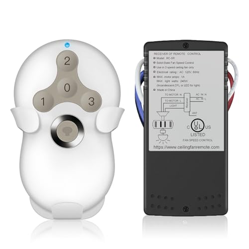 Universal Ceiling Fan Remote Control Kit, Compatible with Hunter, Harbor Breeze Hampton Bay, 3-Speed Control Fans with Dimmer, Remote Works with Hunter 99122 99123 99600
