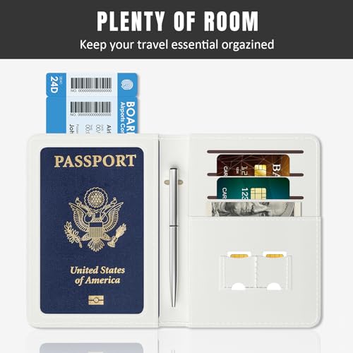 Rimilak Passport Holder, RFID Blocking Passport Cover Wallet with Clear Window, Leather Travel Air Ticket Documents Organizer Protector for Women and Men, Starry Sky